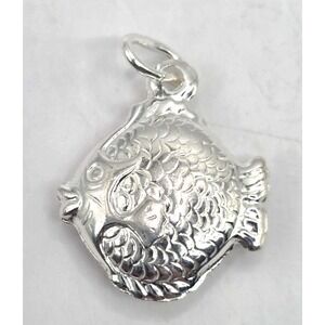 Sterling Silver Puffer Fish Pendent Charm 3D Design 1" x 0.71" Handmade NWOT